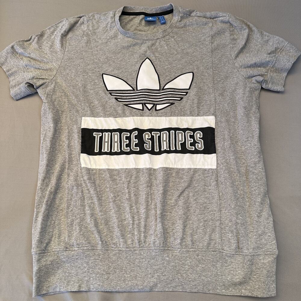 Adidas Shirt Mens XL Three Stripes Embroidered Trefoil Crewneck Athletic Tee